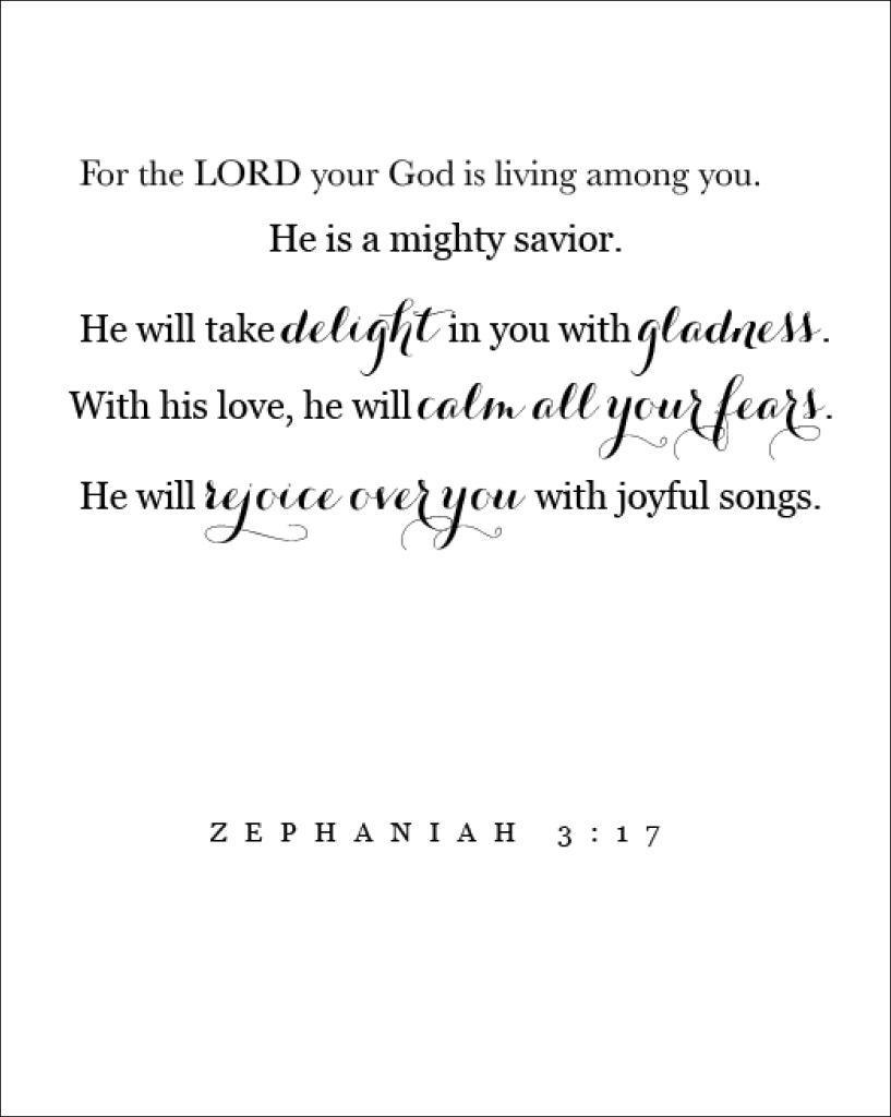 Zephania 3:17 Free Printable - The Beautiful Deep